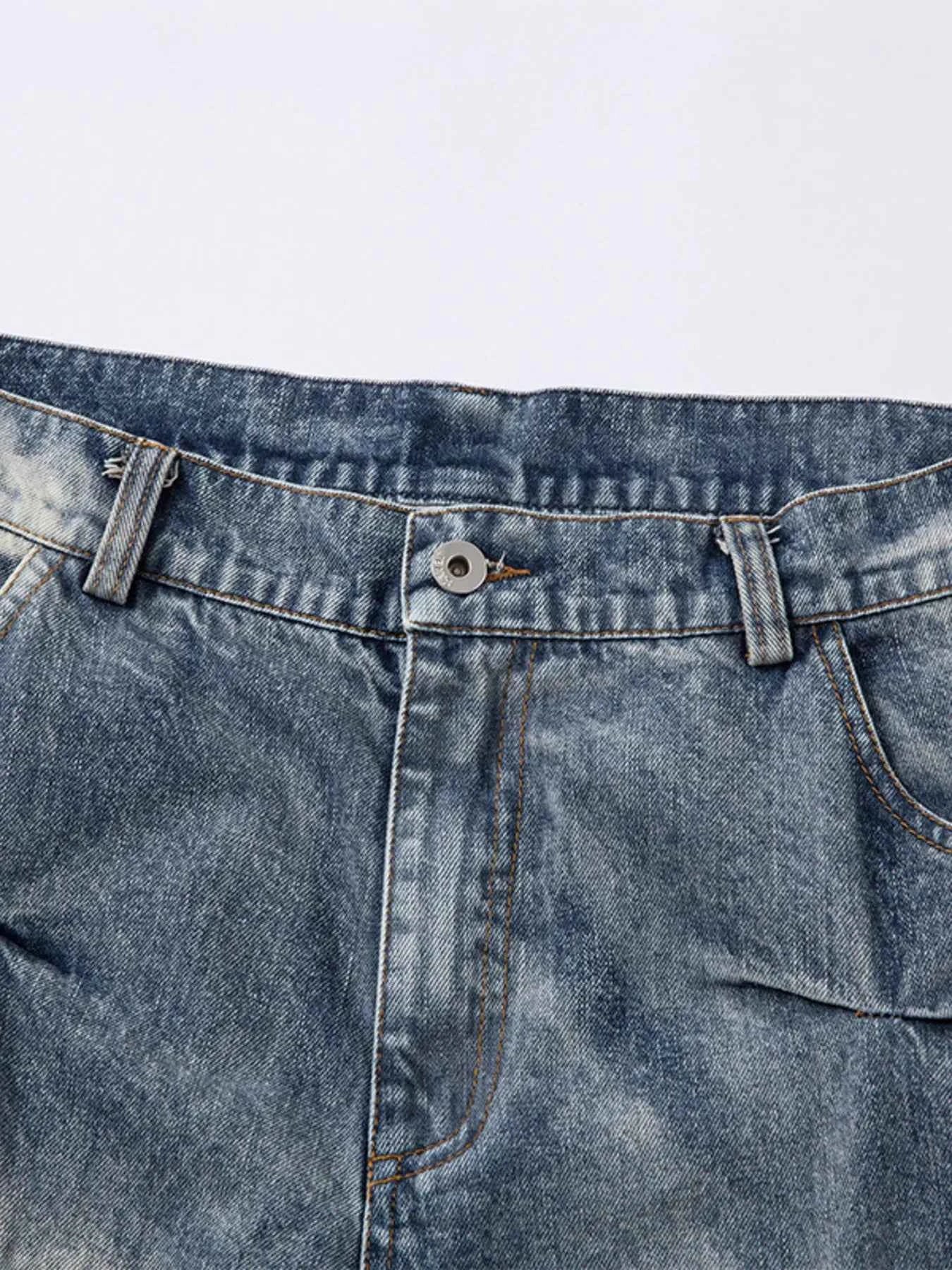Men's Washed Wide Leg Pleated Jeans